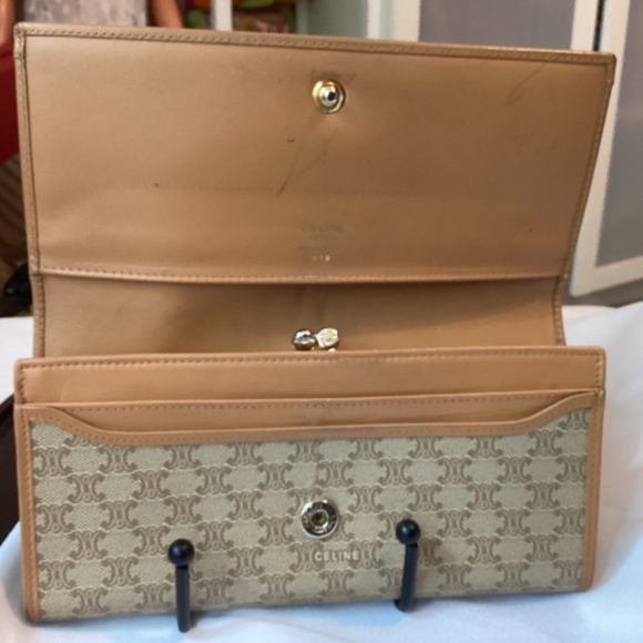 CELINE Tan Kisslock Long Wallet Macadam Print Leather Coated Canvas beige lux - Picture 10 of 16